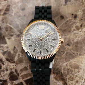 New PICARD & CIE Japanese Movement Swarovski Crystal Watch Black Gold 39mm 1427